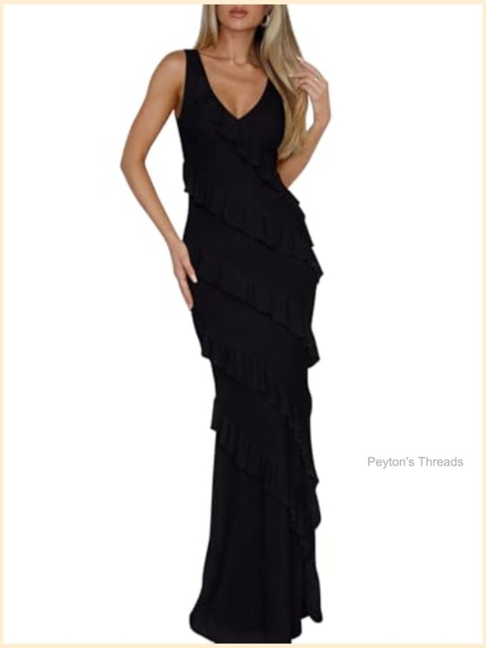 V Neck Mesh Maxi Cocktail Dress Bodycon Ruffle Backless Long Wedding Guest - Picture 7 of 7